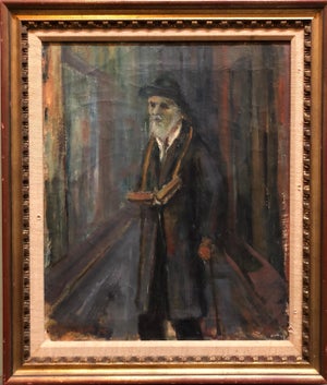 Ozer Shabat, Judaica Oil Painting 1945 Palestine Old Jewish Man Polish Israeli Artist, 1945