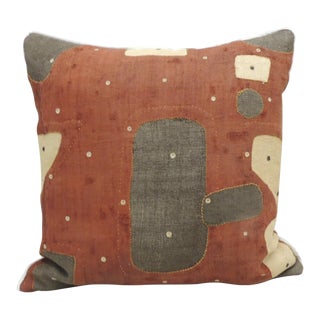 Vintage Applique Raffia Brown and Rust Kuba Decorative Pillows Matisse Style For Sale