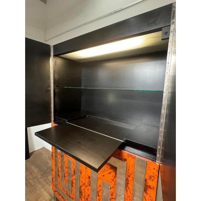 Wood C. 1970s Custom Dry Bar Cabinet in Tortoiseshell Lacquer With Greek Key Motif For Sale - Image 7 of 12