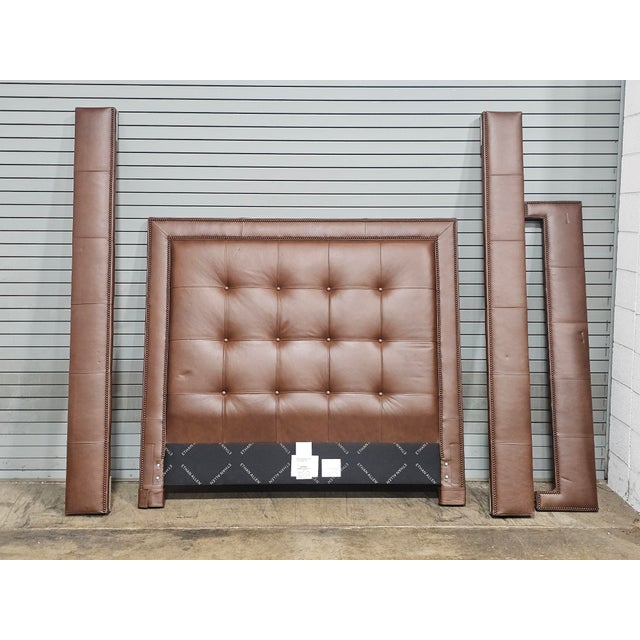 Early 21st Century Ethan Allen Tufted Brown Leather Upholstered Queen Size Bed Frame For Sale - Image 5 of 15