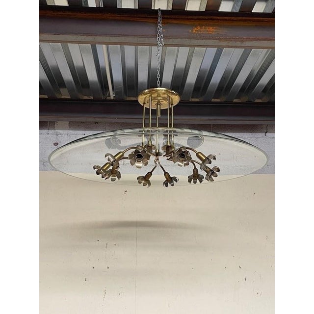 Glass and Brass Chandelier attributed to Pietro Chiesa for Fontana Arte, 1940s For Sale - Image 16 of 18