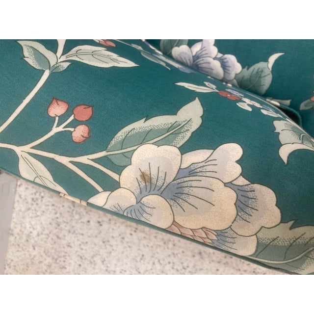 Vintage 1980s Drexel Heritage Cottage Core Boho Barrel Club Chairs in Green Floral Motif - A Pair For Sale - Image 10 of 11