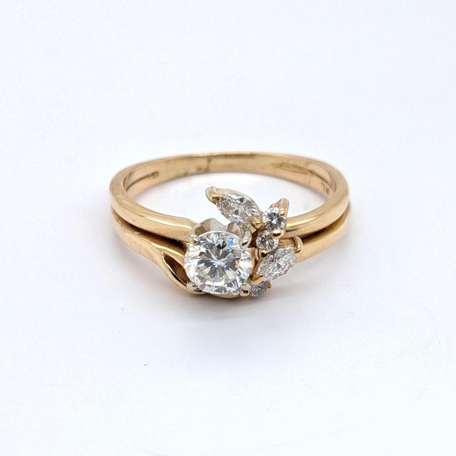 14k Yellow Gold Floral Engagement Ring With Wrap Around Band & Natural Diamonds, Size 7 For Sale - Image 9 of 9
