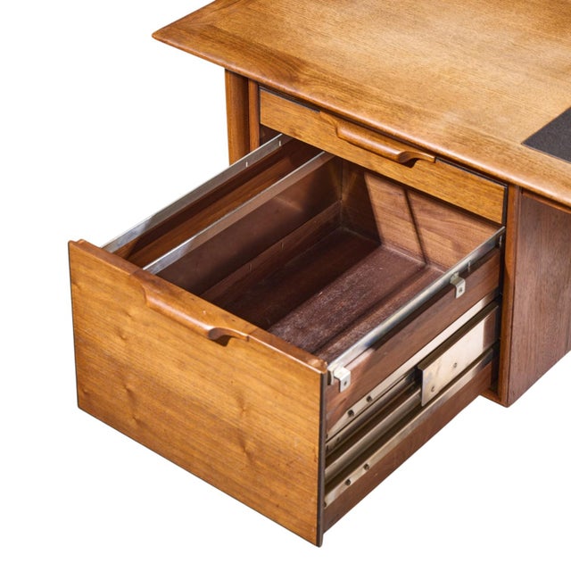 Brown Alma Castilian Mid Century Walnut and Leather Executive Desk For Sale - Image 8 of 11