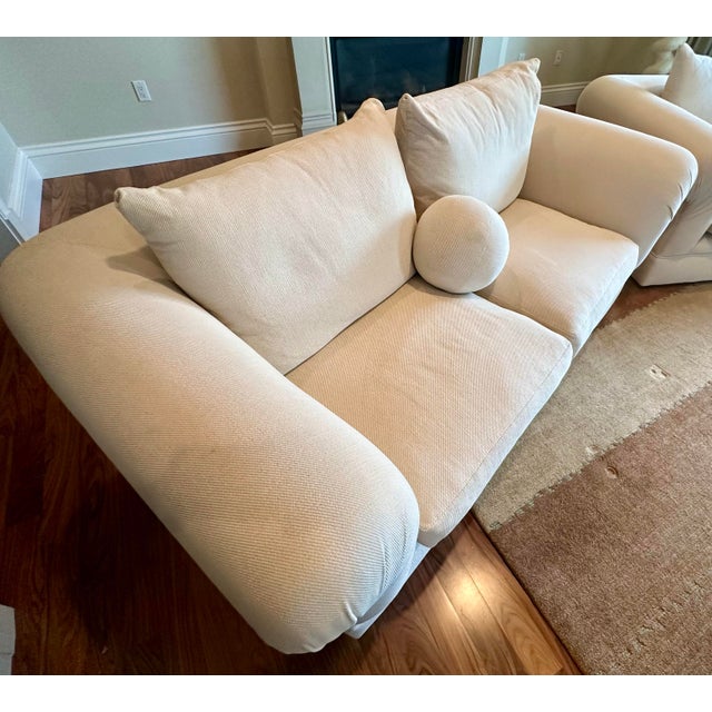 Kreiss Pair of Kreiss Giverny Cream Chenille Upholstery Loveseats For Sale - Image 4 of 12