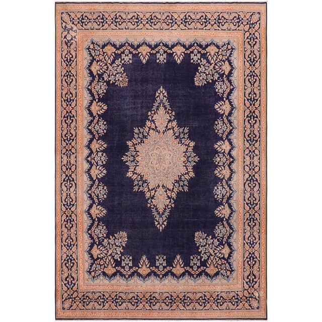 Shabby Chic Vintage 1990's Blue/Brown Wool Rug - 9'10'' X 12'8'' For Sale - Image 10 of 10