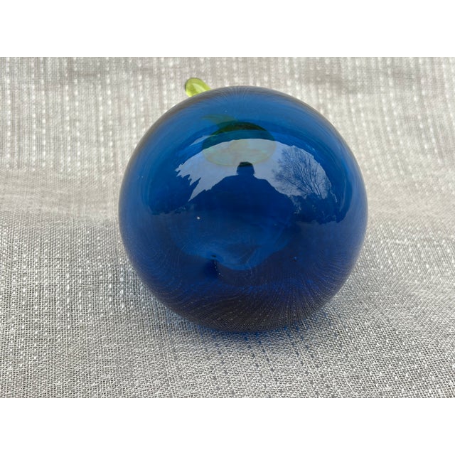 Glass Vintage Blue Glass Tomato Paper Weight For Sale - Image 7 of 11