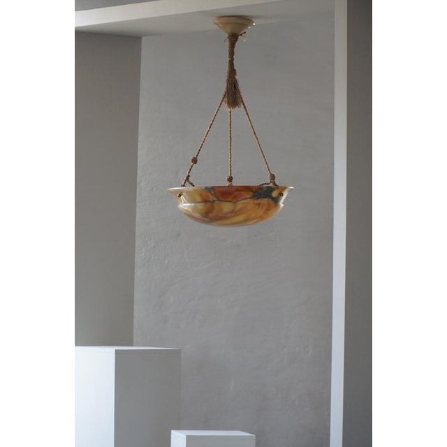 Vintage French Art Deco Rope and Alabaster Pendant Light, 1930s For Sale - Image 6 of 12