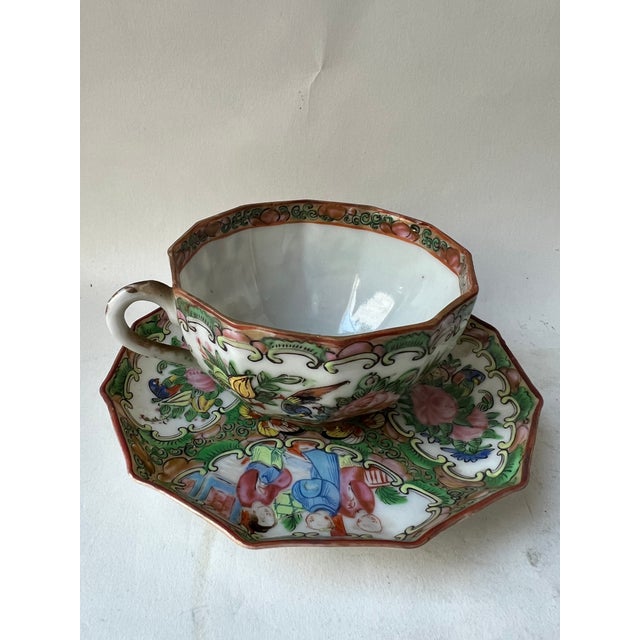 Chinese 19th Century Chinese Famille Rose Medallion Eggshell Porcelain Cup & Saucer Set- 2 Pieces For Sale - Image 3 of 13