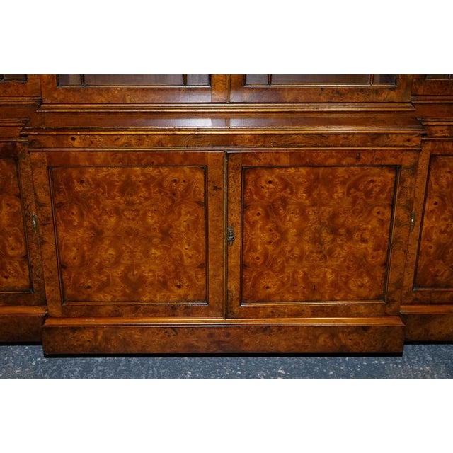 Large Georgian Burr Walnut Breakfront Display Cabinet For Sale - Image 13 of 18