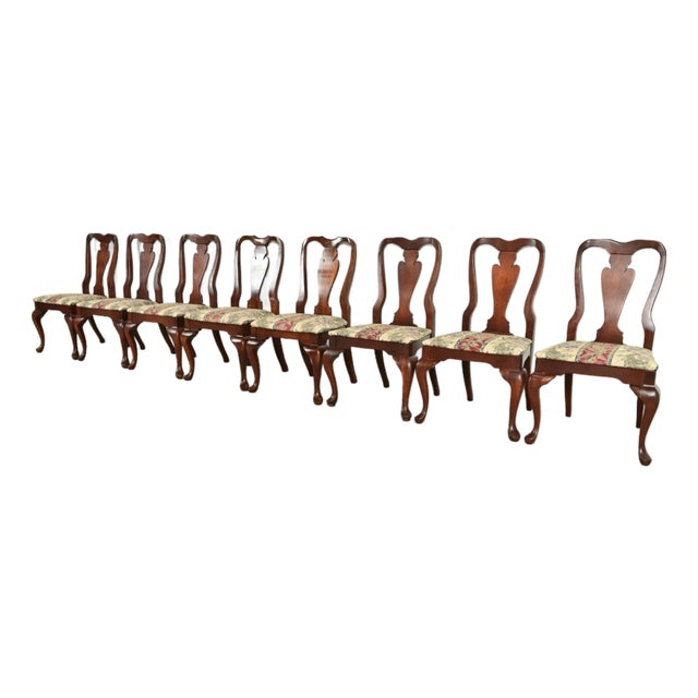 Baker Furniture Style Queen Anne Solid Cherry Wood Dining Chairs, Set of Eight For Sale