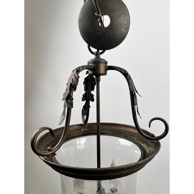 French Regency Style Bell Jar Pendant With Seeded Glass and Acanthus Leaf Bronze For Sale - Image 9 of 13
