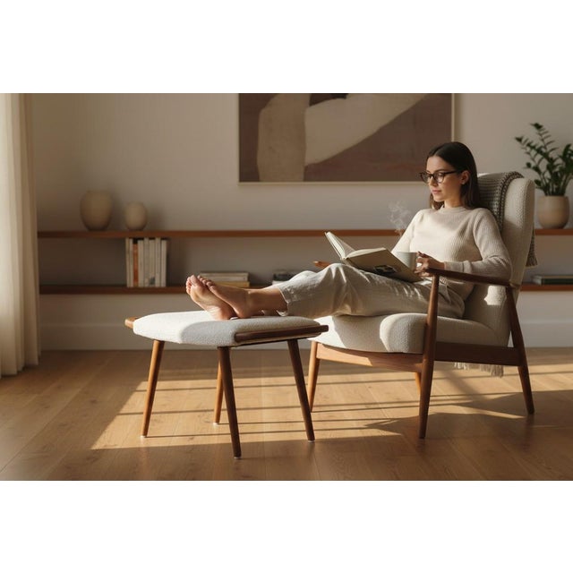Beige Danish Teak Stool with Shaped Handles, 1960s For Sale - Image 8 of 10