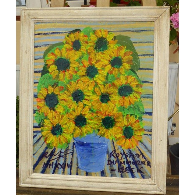 Royston du Maurier-Lebek, Still Life with Yellow Flowers, Oil on Canvas For Sale - Image 13 of 14
