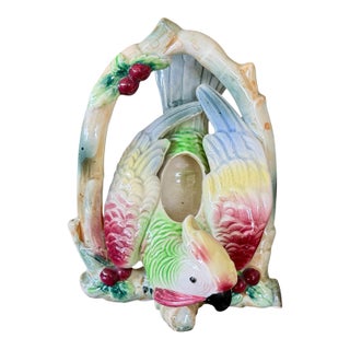 Vintage Japanese Majolica Style Parrot Vase For Sale