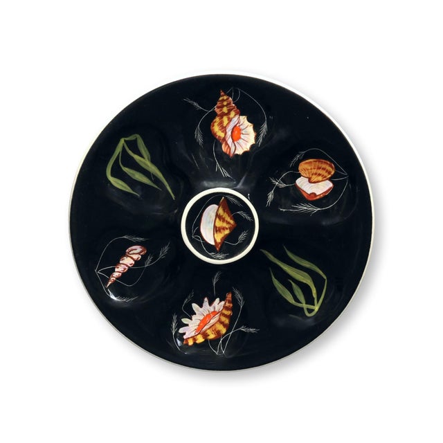 Guy Trevoux Mid 20th Century Quimper Guy Trévoux Black-Ground Oyster Service — Master W/ 6 Plates For Sale - Image 4 of 10