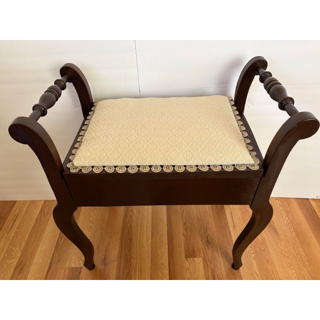Early 20th Century Antique Edwardian Style Dark Wood Piano Stool With Lift-Top Storage Bench For Sale - Image 5 of 5