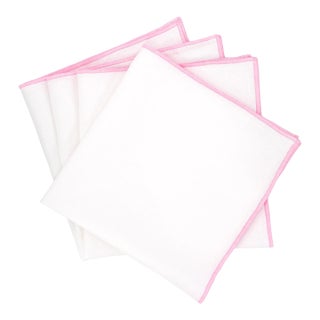Linen Napkins With Pink Stitch Edges, Set of 4 For Sale