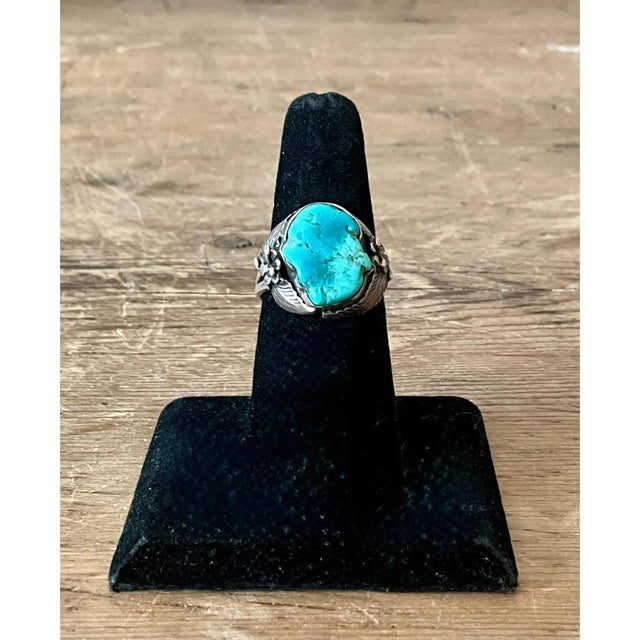 Turquoise Vintage Boho Navajo Turquoise Ring Set in Sterling Silver 8 For Sale - Image 8 of 12