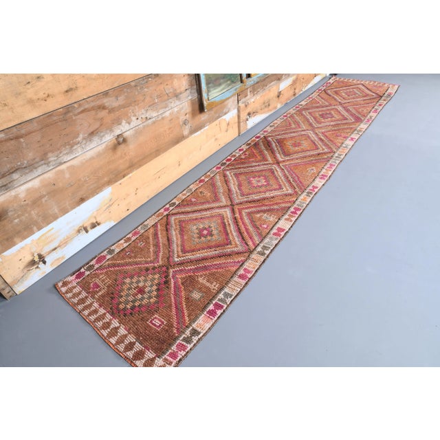 Vintage Coral-Red, Orange Turkish Hand-Knotted Runner For Sale - Image 4 of 9