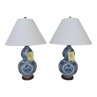 Ralph Lauren Blue and White Table Lamps, 27" - A Pair For Sale