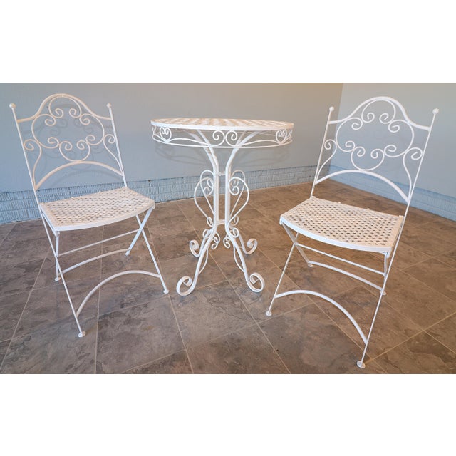Mid-Century Modern Vintage Mid-Century Wrought Iron Bistro Set, 3 Pieces For Sale - Image 3 of 11