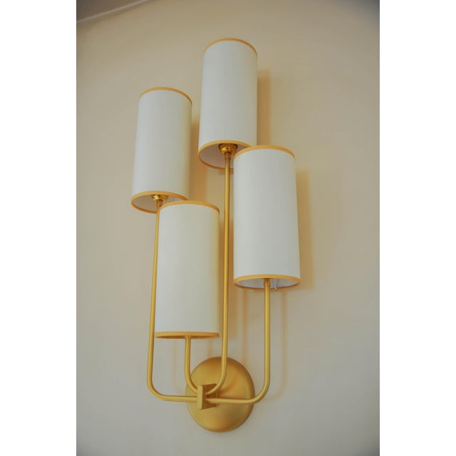 Cream Elevation 4 Wall Sconces in Patinated Gold Metal and White Shades by Aymeric Lefort, Set of 2 For Sale - Image 8 of 18