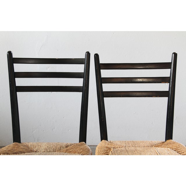 Black Vintage Italian Papercord Black Dining Chairs with Woven Seat, 1950s, Set of 8 For Sale - Image 8 of 18