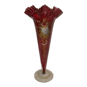 Tall 19th Century Victorian Era Cranberry Glass Trumpet Vase