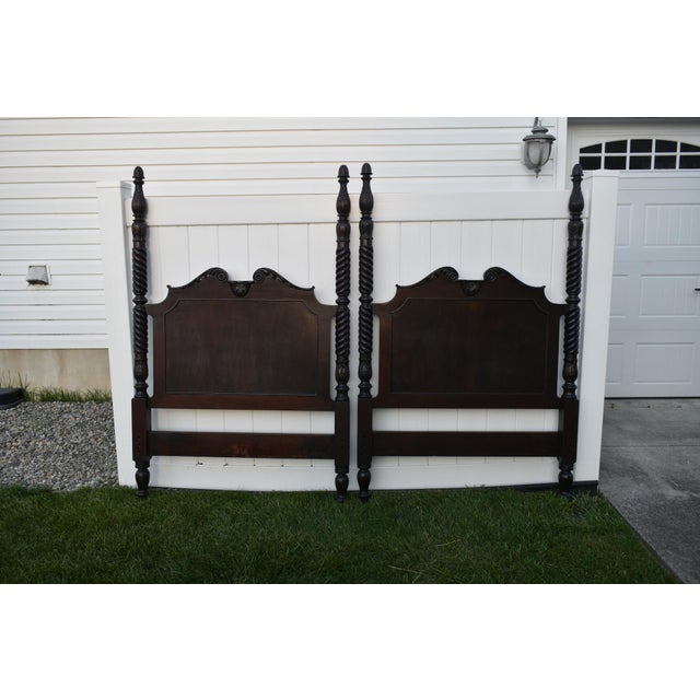 Antique Pair of Carved Mahogany Twin Size Federal Style Headboards