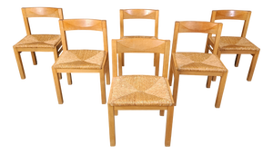 Vintage Oak and Wicker Dining Chairs, 1960s, Set of 6