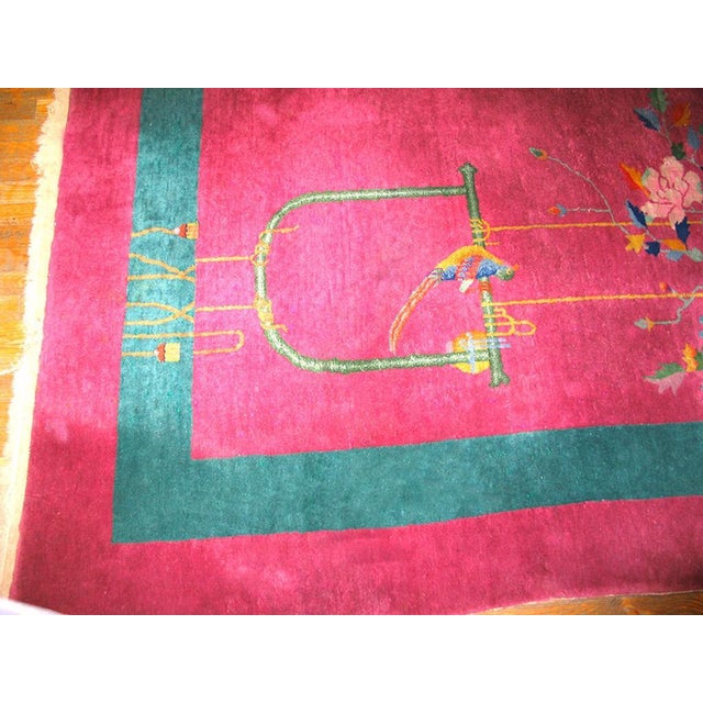 Art Deco 1920s Pink Blush Floral Modern Antique Chinese Art Deco Rug 8'9" X 11'6" Handknotted Wool Carpet For Sale - Image 3 of 5