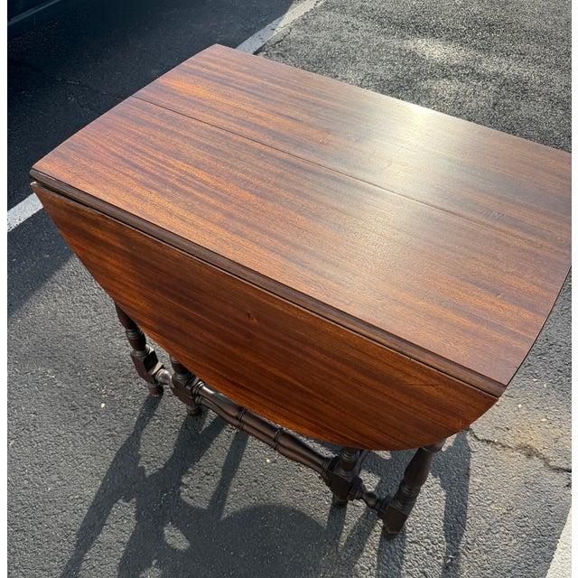 Traditional Antique Elite Furniture Co Mahogany Gate Leg Drop Leaf Expandable Table For Sale - Image 3 of 16