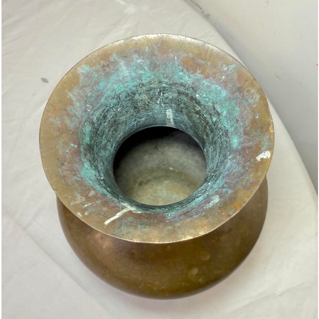 1930s Very Heavy Antique Handmade Arts and Crafts Forged Thick Brass Vase Urn For Sale - Image 5 of 9