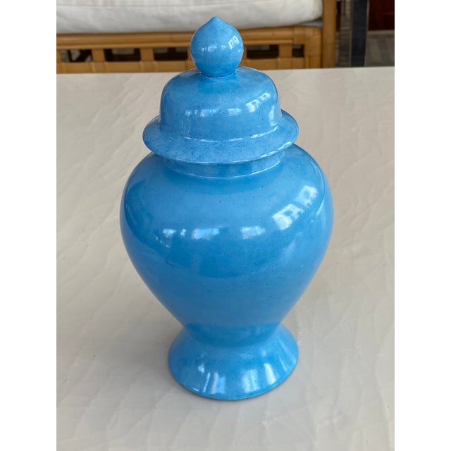 Ceramic Tiffany Blue Lidded Vase Urn For Sale - Image 7 of 7