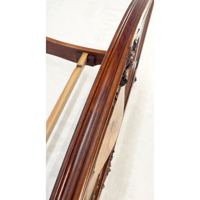 Hand Paint Decorated Plaque Carved Walnut Queen Size French Bed Headboard Rails For Sale - Image 10 of 12