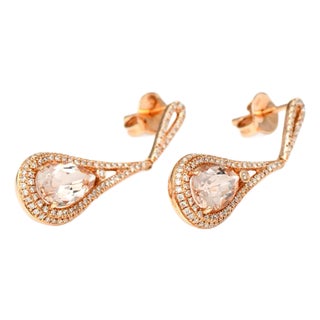 14KR Morganite (1.51) & Diamond (.045) Earrings, 2 Pieces For Sale