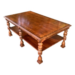Hickory White Traditional Mahogany Cocktail Table With Turned Legs & Lower Shelf For Sale