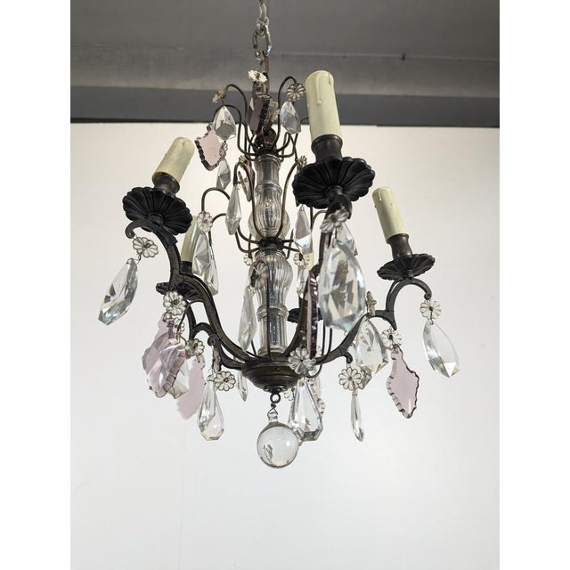Glass Six-Light Chandeliers with Polychrome Crystal Drops, Set of 2 For Sale - Image 7 of 18