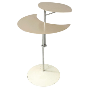 Italian Modern Round Gray and White Metal Coffee Table with Double Shelf, 1990s