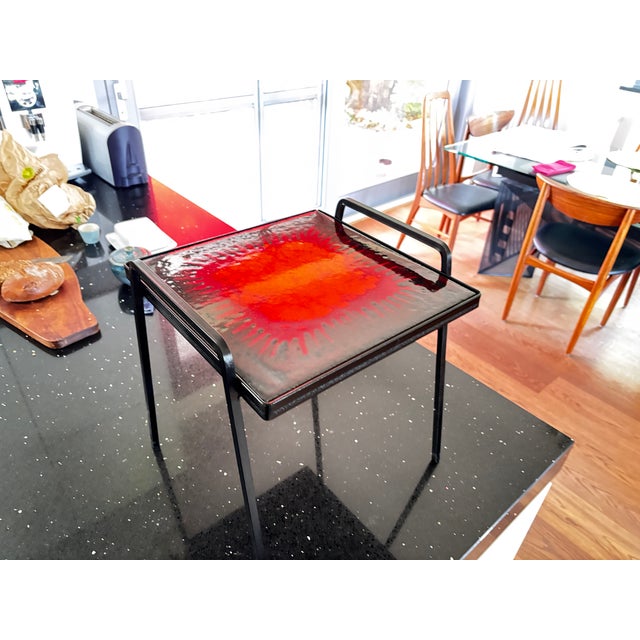 Contemporary Wrought Iron and Ceramic Side Table by Frères Cloutier, France, 1950 For Sale - Image 3 of 8
