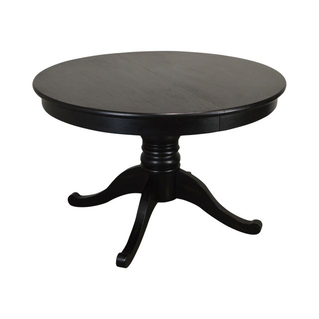 Crate & Barrel Black Round Pedestal Dining Table W/ Leaf Chairish