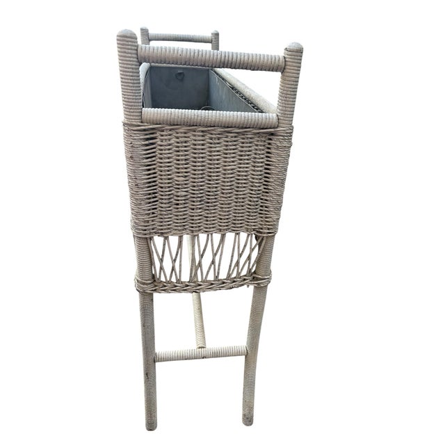 Antique early 1900s Victorian Wicker Plant Stand with original metal box insert.