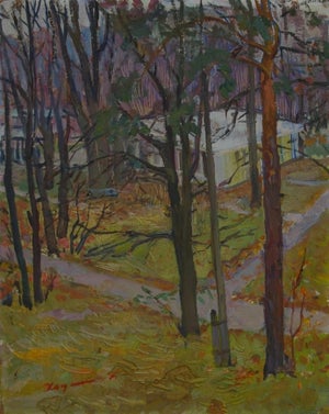 Antique Impressionism Autumn Landscape Oil Painting on Cardboard 62-50