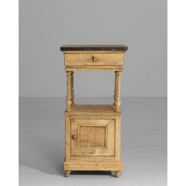 1900s Belgian Louis XVI Oak Bedside Table With Bluestone Top For Sale - Image 4 of 18