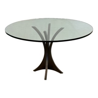Custom Round Iron Pedestal + Glass Dining Table For Sale