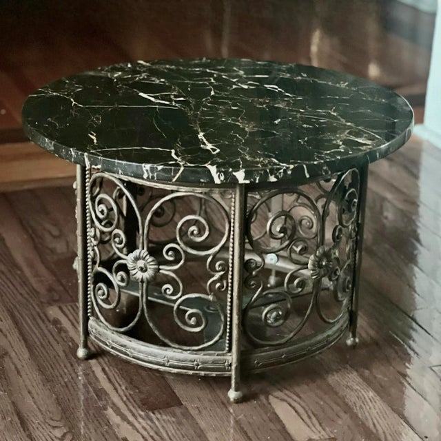 20th Century French Art Deco Iron and Marble Side or Small Coffee Table For Sale - Image 11 of 11