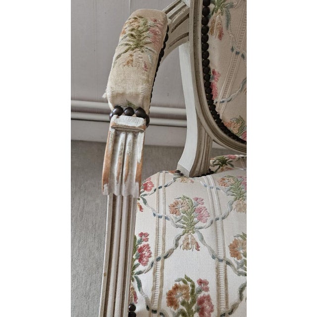 Set of Louis XVI Style White Limed Medallion Chairs For Sale - Image 12 of 16