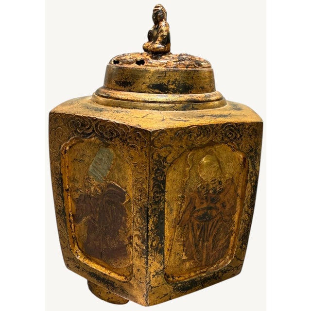 Japanese Vintage Japanese Seifu Takaoka Bronze Koro Incense Burner Gilt Figural Signed For Sale - Image 3 of 10