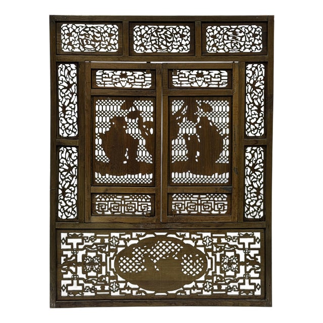 Chinese Scholars Student Motifs Wood Wall Panel Window Screen For Sale